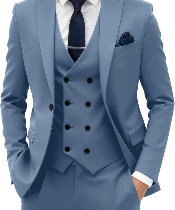 Mens 3 Piece Suit Slim Fit Double Breasted Suits for Men Wedding Groom Suit Set Business Formal Prom Tuxedo