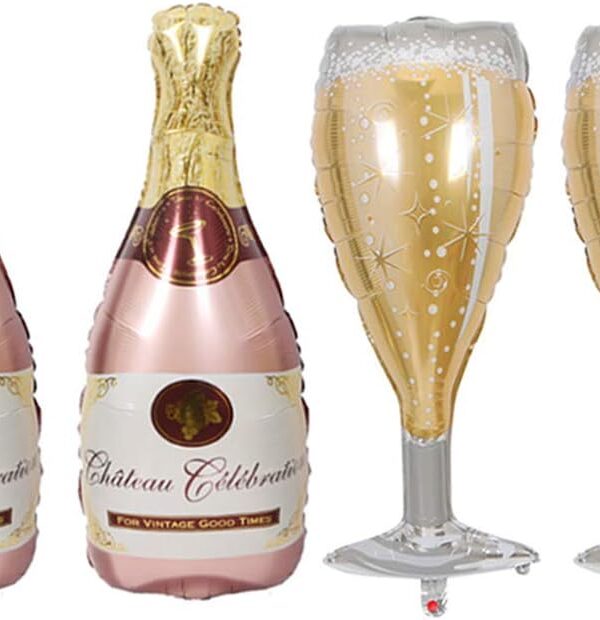 Champagne Bottle Balloons Champagne Glass Balloon Mylar Foil Balloons Birthday Engagement Bachelorette Party Bridal Shower Wedding Celebration Anniversary Decorations 4PCS