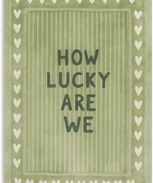 Vintage Green Striped Canvas Wall Art with The Lyrics How Lucky We Are in A Heart-shaped Quote. Canvas Poster Wall Art Picture Prints Hanging Photo Decor Home Posters Artworks 08x12inch(20x30cm)