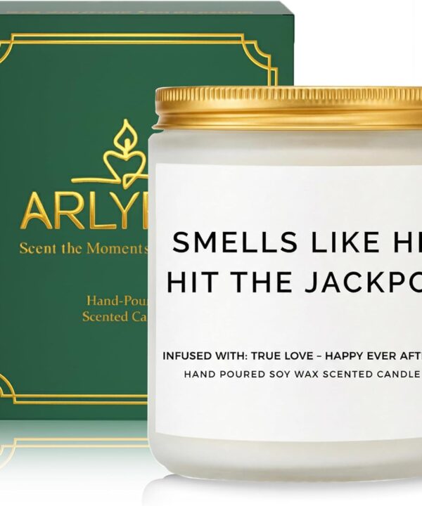 Funny Bridal Shower Gifts for Bride, Engagement Gifts for Women, Couples & Her, Bride to Be, Bachelorette Party Gift Ideas, Wedding Day Gift, Smells Like He Hit The Jackpot Candle