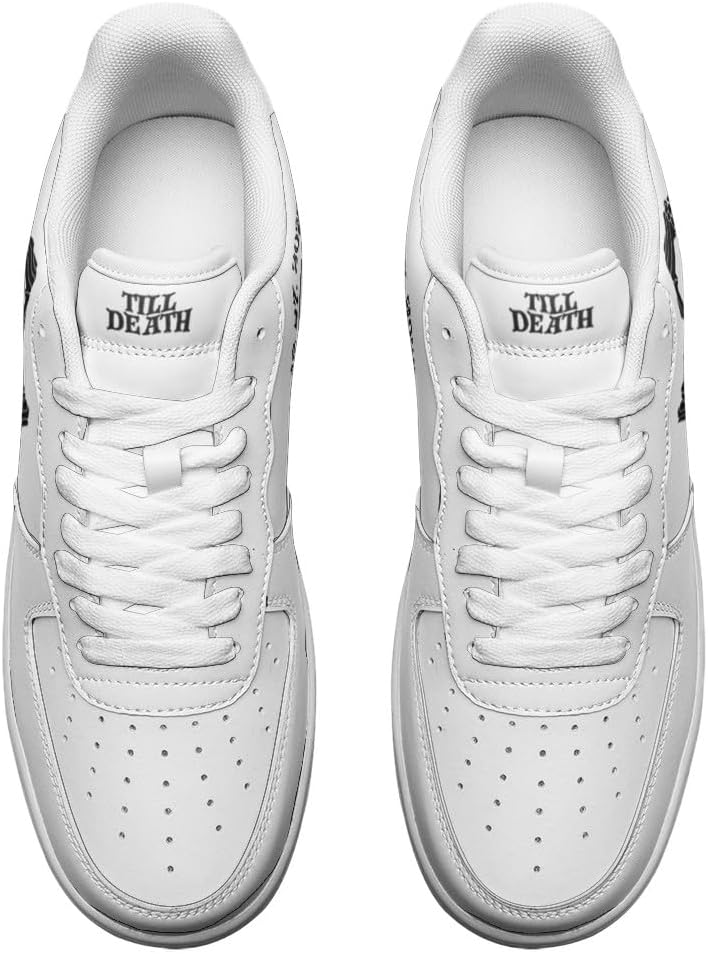 Bride Till Death Collection Low-Top Sneakers, Personalized Bride and Groom Black or White Sneakers for Wedding Day, Wedding Pictures or Honeymoon, Custom Skeleton Heart Design