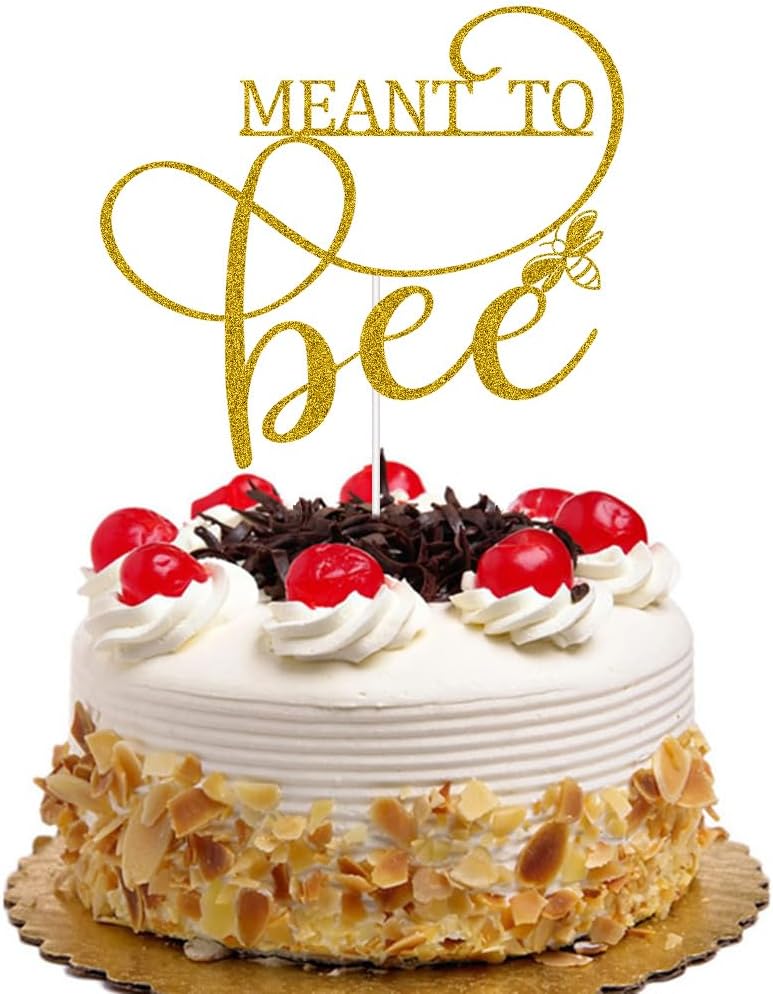 Meant To Bee Cake Topper for Wedding Engagement Bridal Shower Bachelorette Baby Shower Party Supplies Gold Glitter