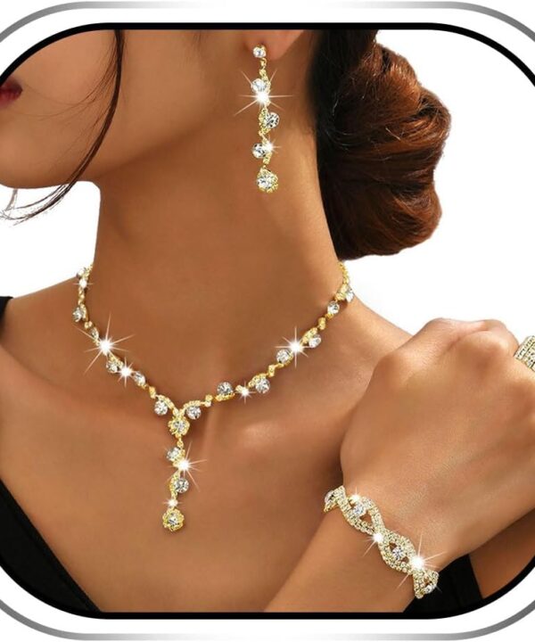 Sixexey Bridal Wedding Jewelry Set Sparkly Rhinestone Necklace Earrings Prom Party Costume Jewelry for Women