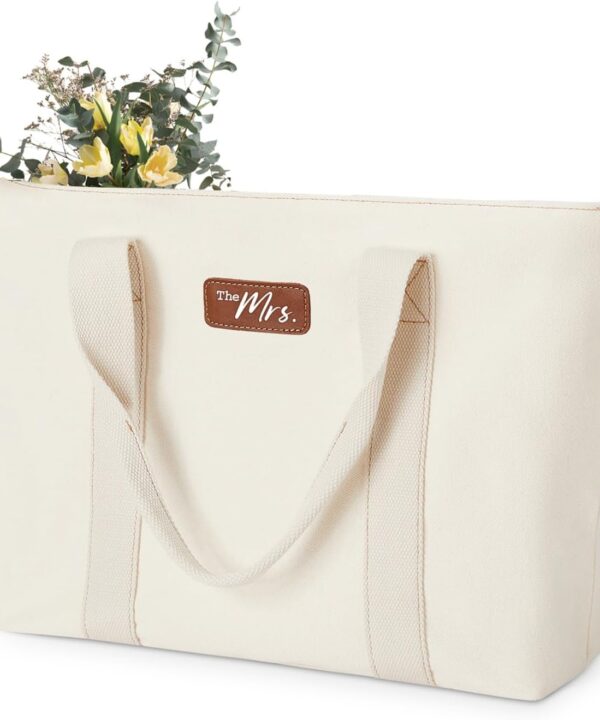 AW BRIDAL Monogram Canvas Tote Bag for Chrismas, Bridal Shower, Retirement, Birthday Gifts for Women Mom Wife Sister Friends