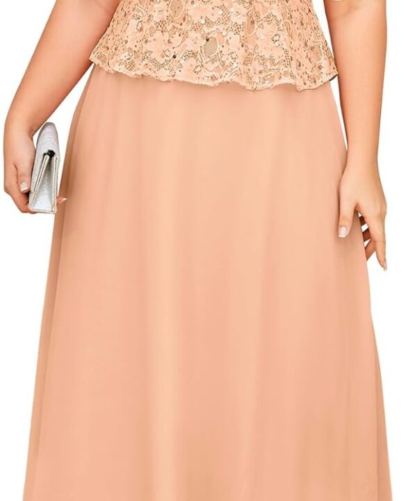Plus Size Formal Dresses - Mother of The Bride Evening Gowns Wedding Guest Sequin Lace Bodice Long Dress Women