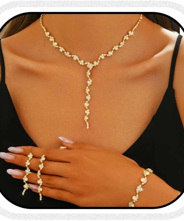 Aukmla Bridal Wedding Jewelry Sets Rhinestone Necklace Earrings Bracelet Set Prom Jewelry for Women and Brides