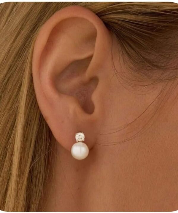 WFYOU Pearl Earrings for Women 925 Sterling Silver Earring 14K Gold Plated Pearls Stud Earrings for Women Trendy White 5 6 7 8 9 10MM Pearl CZ Diamond Hypoallergenic Earring Jewelry Gift