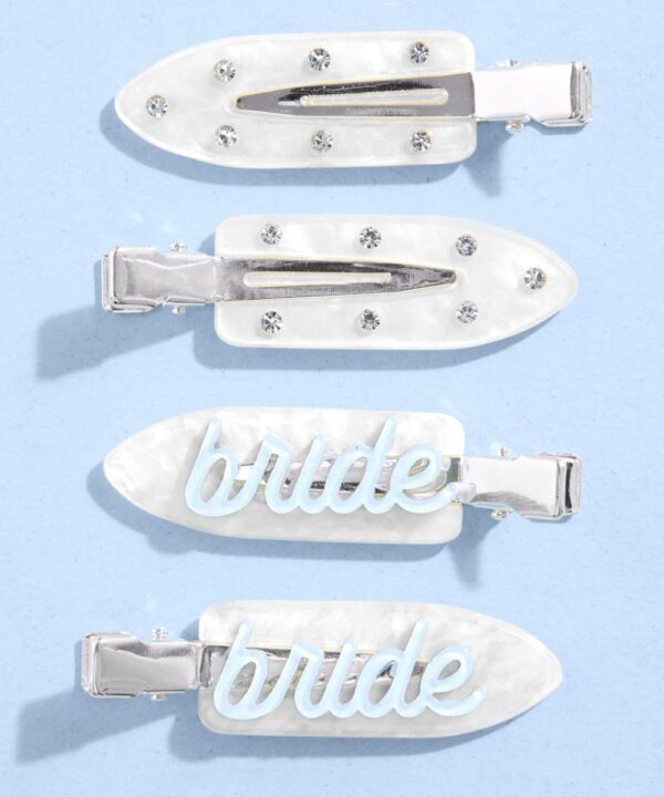 xo, Fetti Bride Beauty Clips - 4 pc | Bachelorette Party, Blue White Bridal Hair Clip, Wedding Get Ready With Me, Bridal Shower Favor, Wedding Accessory