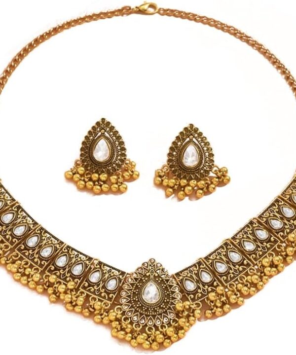 Indian Wedding Bridal Traditional Bohemian Jewellery Set for Women Girls Antique Oxidized Ethnic Party Prom Wear Statement Necklace Earring Tassel Bollywood Choker Punk Crystal Fashion Gift for Bride