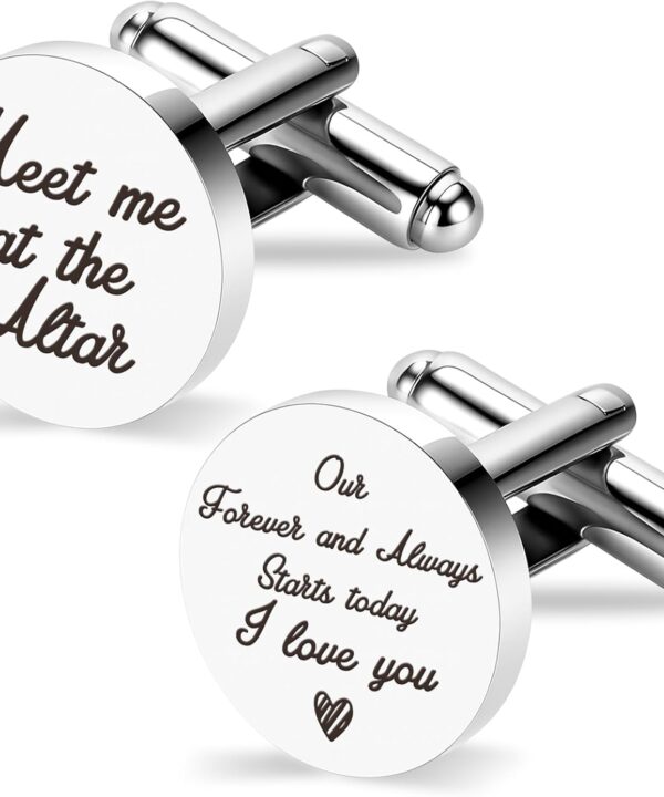 Groom Gifts from Bride Fiancee Wife I Love You Gifts for Him Fiance Silver Stainless Steel Cuff Links Mens Cufflinks Unique Morning of Wedding Gift for Groom To Be Husband Wedding Day Gift Presents