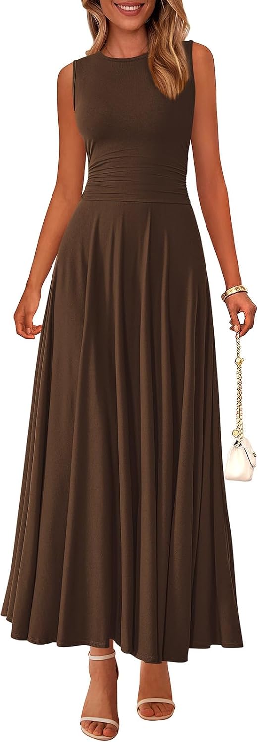 PRETTYGARDEN Womens Spring Dresses 2026 Casual Sleeveless Crewneck Aline Maxi Dress Stretch Tank Flowy Long Dresses