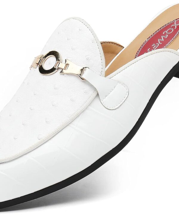 Men's Slip-on Mule Sandals Loafer with Gold Buckle,Fashion Leather Formal Wear Casual Backless Dress Slippers
