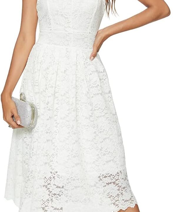 Riatobe Womens Lace Floral Overlay V Neck Sexy Sleeveless Cocktail Party Swing Wedding Dresses