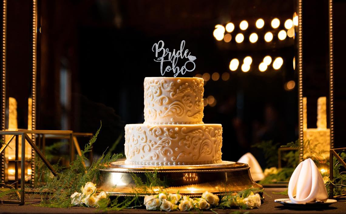 Glitter Silver Bride To Be Cake Topper Engagement Party Bridal Shower Topper Engagement Topper Bachelorette Party Decoration Hen Party Decoration (SILVER)