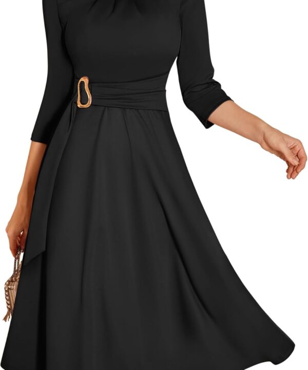 Dressystar Women's Wedding Guest Dress Spring A Line Midi Swing Long Sleeve Ruched Elegant Formal Cocktail Party Dresses 2026