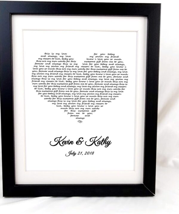 AlovelyDetail Personalized 1st Wedding Paper Anniversary Lyrics Art First Year For Him Or Anniverary Valentines Day Gift for Husband Wife Him Her
