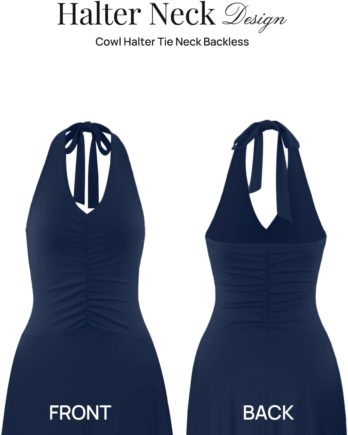 MEROKEETY Womens Wedding Guest Formal Dress Summer Halter Backless Sleeveless V Neck Ruched Cocktail Maxi Dresses