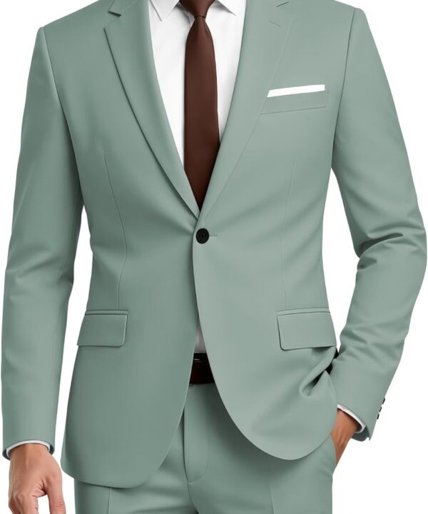 Mens Slim Fit 2 Piece Suit 1 Button Soild Jacket Pants Set Wedding Prom Dress Suit