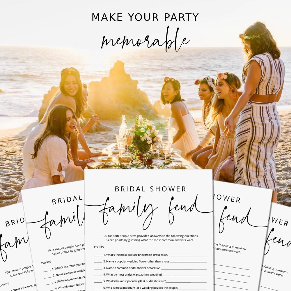 GardenCity Bridal Shower Games, 50 Bridal Shower Family Feud Game Cards, Wedding Shower Game Activity, 50 Guests, Minimalist