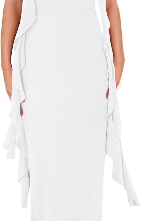 PRETTYGARDEN Women's 2026 Summer Wedding Guest Dress Sleeveless Ruffle Formal Cocktail Party Maxi Bodycon Dresses