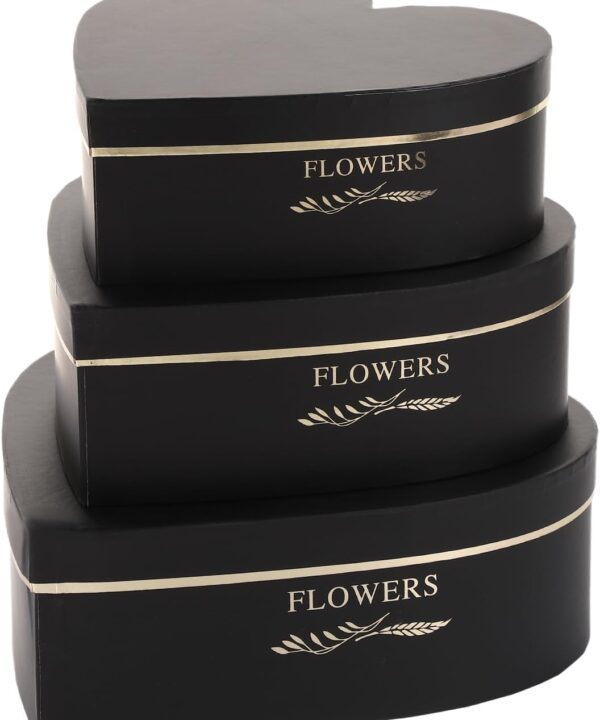 Lassos Boutique Set of 3 Heart Shaped Gift Boxes Decorative Heart Gift Flower Wrapping Boxes for Wedding, Birthday, Anniversary, Valentine's Day, Mother's Day, Baby Showers (Black)