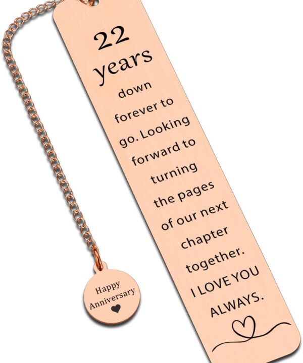22 Year Anniversary Copper Gifts for Him/Her, 22th Wedding Anniversary for Wife Husband - Copper Anniversary Bookmark for Women Men Couple