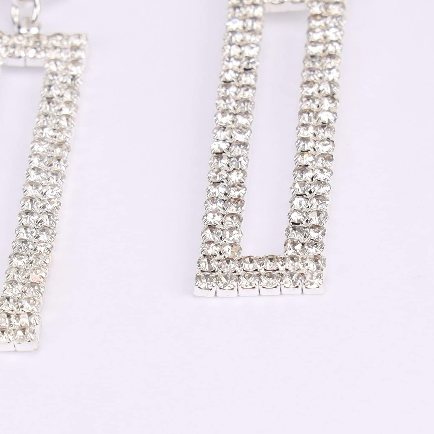 Rhinestone Long Drop Earrings Statement Rectangle Dangle with Circle Studs Fashion Jewelry