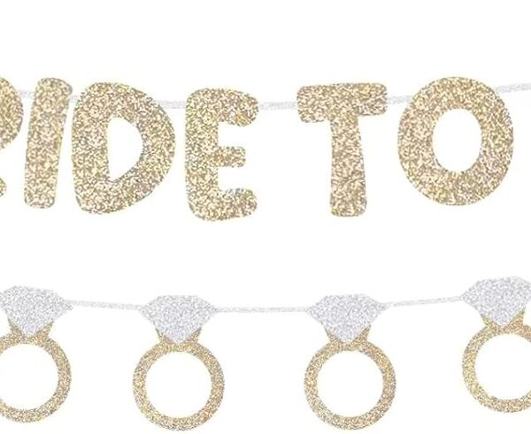 Bride to Be and Diamond Ring Banner Glitter for Bridal Shower Decorations Bachelorette Party Banner for Engagement Wedding Party Decorations(Champagne Gold)