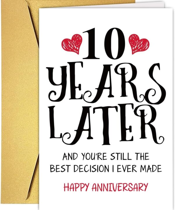 Romantic 10 Years Anniversary Card for Husband Wife, Sweet 10th Wedding Anniversary Card for Couple, Idea Ten Years Wedding Cards Gift for Him Her, Funny 10th Wedding Anniversary Cards
