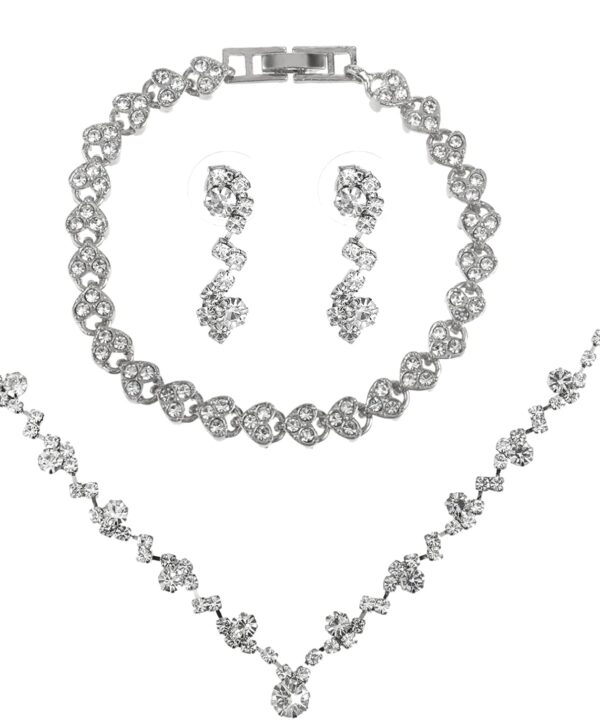 DIVINA VITAE 4 Pcs Silver Prom Jewelry Sets Silver Crystal Rhinestones Bridal Necklace Earrings Bracelet Set Bridal Jewelry Formal Wedding Sets for Brides Bridemaid Prom Costume Accessories for Women