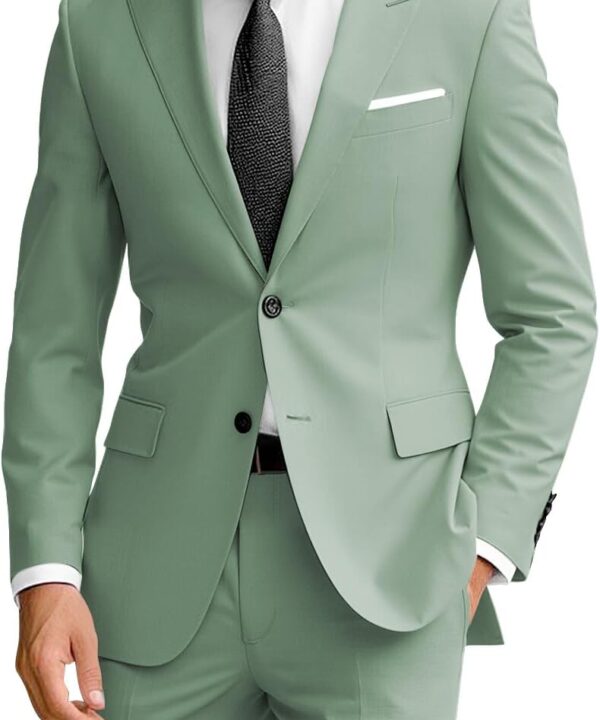 Wangyue Men's 2 Piece Suit Slim Fit Suits for Men Two Button Blazer Formal Business Jacket Suit for Wedding Prom Dinner