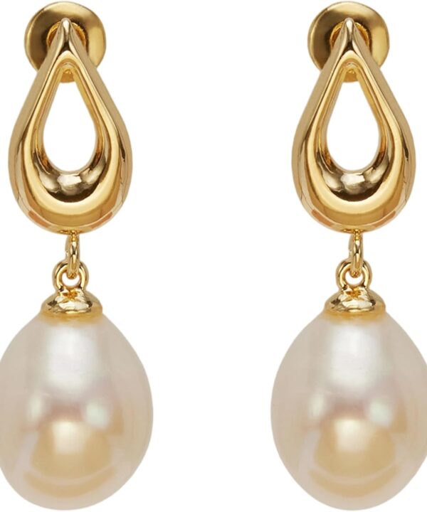 FarF&ME Pearl and Gold Earrings for Women - Hypoallergenic 18K Gold Plated Real White Baroque Pearl Teardrop Dangle, Statement Wedding & Vintage Chunky Design, Lightweight Elegant Drop Earrings.