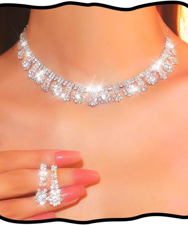Nicute Crystal Wedding Jewelry Set Silver Necklace Earrings Rhinestone Wedding Jewelry Sets for Brides Bridesmaid
