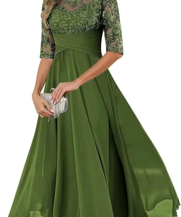 Chiffon Mother of The Bride Dresses for Women Tea Length Lace Appliques Short Sleeve Wedding Dresses for Guest