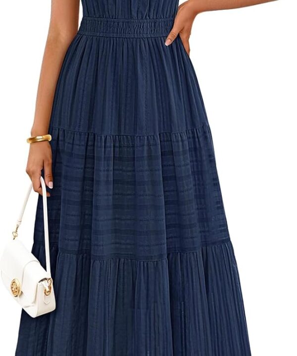 MEROKEETY Summer Midi Dresses for Women 2026 Spring Casual Vacation Sleeveless Boho V Neck Tiered Maxi Dress Pockets