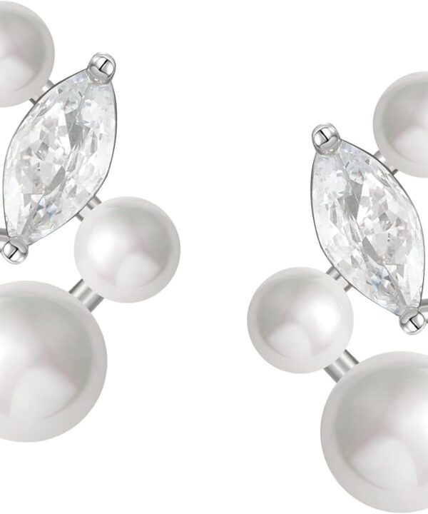 SWEETV Pearl Wedding Earrings for Brides, Bridesmaids, Bridal Pearl Cluster Earrings, Cubic Zirconia Pearl Drop Stud Earrigs for Women, Formal Jewelry Mother's Day Gifts