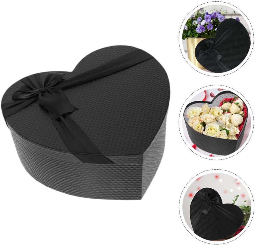 Mobestech Black Heart Shaped Box with Lid 9.05X7.87X3.54 Inches for Flower Arrangements Valentine S Day Wedding Presents Packaging