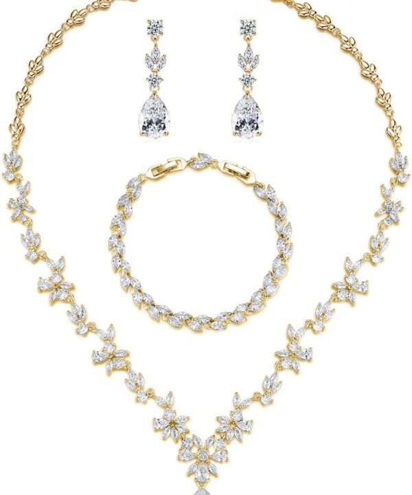 Wedding Jewelry for Bride, Silver Bridal Necklace Earrings Bracelet Set with Clear Cubic Zirconia, Bridemaids Jewelry Set for Wedding, Crystal Wedding Party Jewelry Set for Women Girls