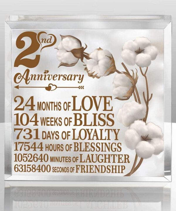 2 Years Anniversary Traditional Cotton Gift, 2nd Cotton Anniversary Keepsake and Paperweight for Husband, Wife, Girlfriend or Boyfriend