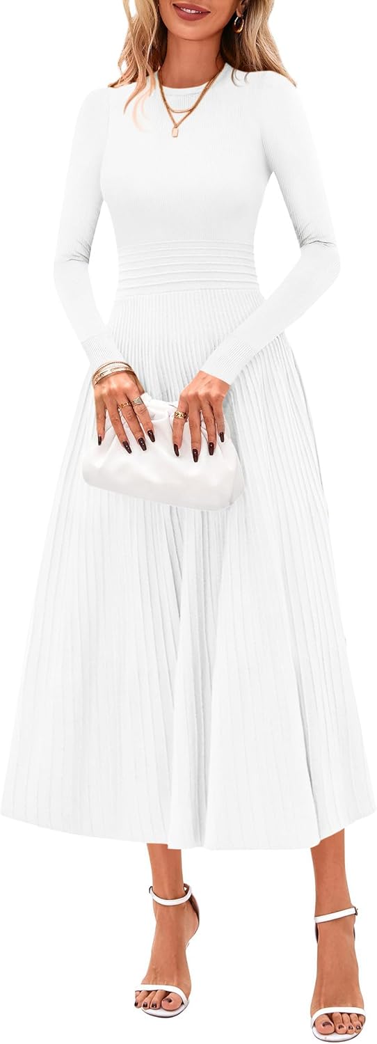 PRETTYGARDEN Womens Sweater Dress 2026 Long Sleeve Elegant Knit A Line Fall Wedding Guest Cocktail Midi Winter Dresses