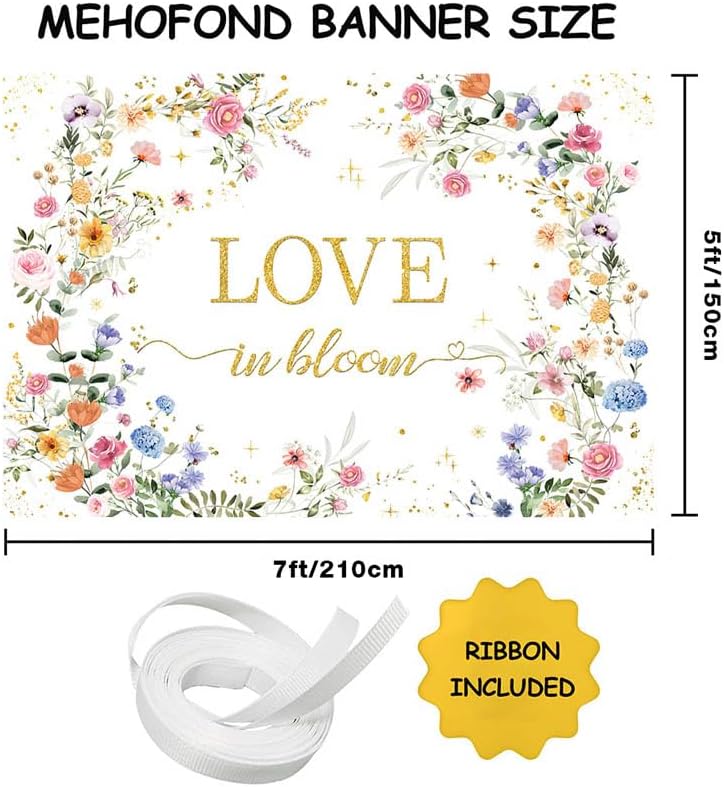 MEHOFOND Love in Bloom Bridal Shower Decorations Backdrop, Wildflower Wedding Shower Background, Spring Floral Engagement Wedding Bachelorette Party Decor Supplies Photo Booth Props 7x5ft
