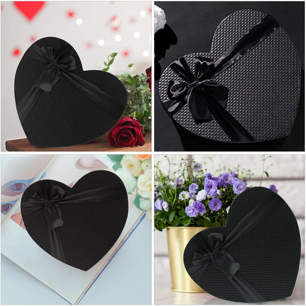 Mobestech Black Heart Shaped Box with Lid 9.05X7.87X3.54 Inches for Flower Arrangements Valentine S Day Wedding Presents Packaging