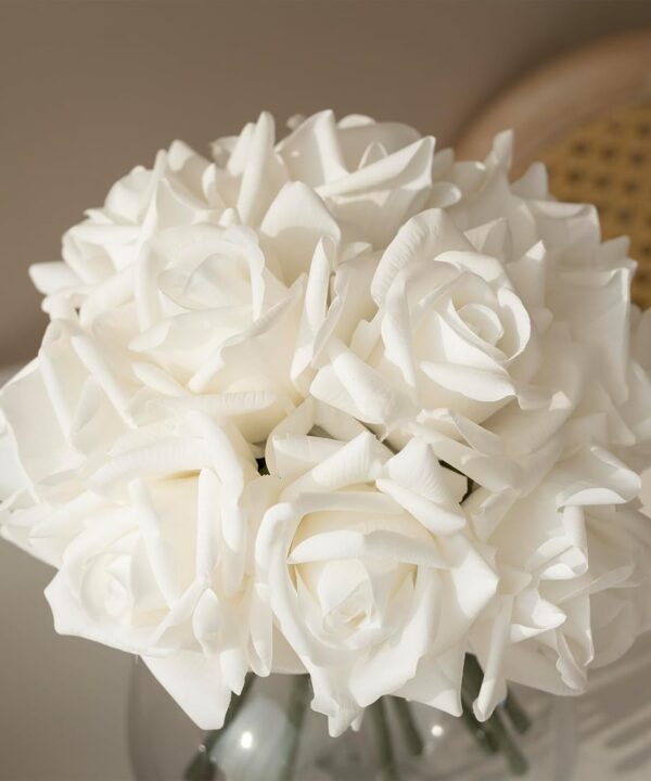 DUYONE Artificial Roses Single Stem 10pcs Fake Silk Flower Arrangement Bouquet Real Touch for Home Party Wedding Decoration(White)