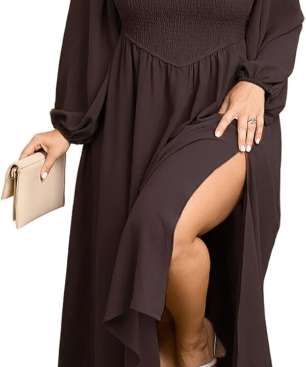 SCOMCHIC Women's Plus Size Fall Dresses Long Sleeve Square Neck Smocked Flowy A-Line Formal Wedding Guest Maxi Dress