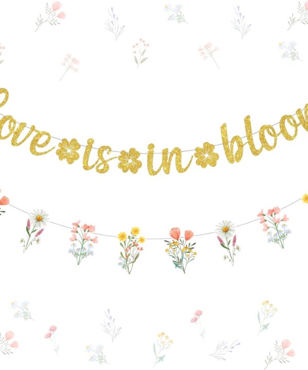 kreat4joy Love is in Bloom Bridal Shower Decorations Banner, Floral Flower Themed Bridal Shower Decorations Banner Garland for Girl Women Bachelorette Wedding Engagement Party