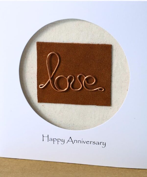 Camellia Bees Copper 7th Wedding Card - Copper Wire Love Card For Her Him, Handmade Card for Happy Couple, Wife, Husband on Valentines day, wedding anniversary (07th)