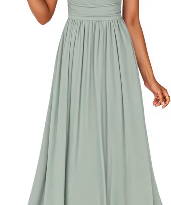 ZESICA Women's Summer Sleeveless Midi Dress 2026 Strapless Ruched A Line Flowy Wedding Guest Party Beach Long Dresses