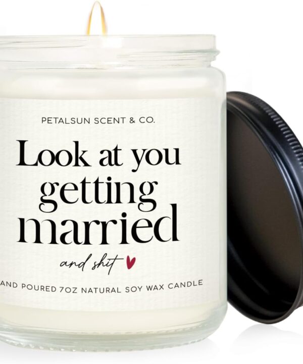 PETALSUN Bride Gifts, Bachelorette & Bridal Shower Gift for Bride - 7oz Handmade Lavender Natural Soy Wax Candle - Engagement Gifts for Couples, Wedding Candles