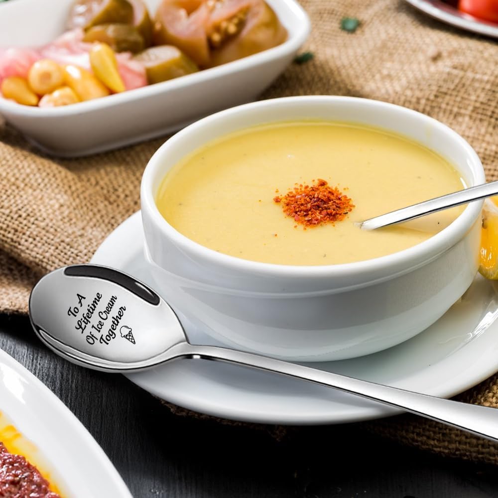 To A Lifetime of Ice Cream Together – 2 Pcs Spoon Set, His & Her Ice Cream Spoons, Perfect for Couples – Anniversary & Birthday Gifts