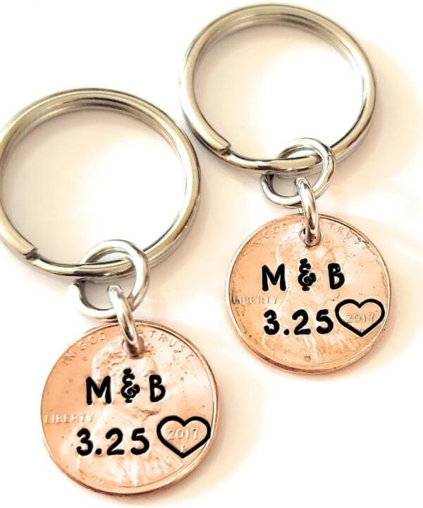 Tucker's Trinkets And Treasures Personalized Anniversary Year Penny Key Chain, Anniversary Date, Name, Initials, Personalized